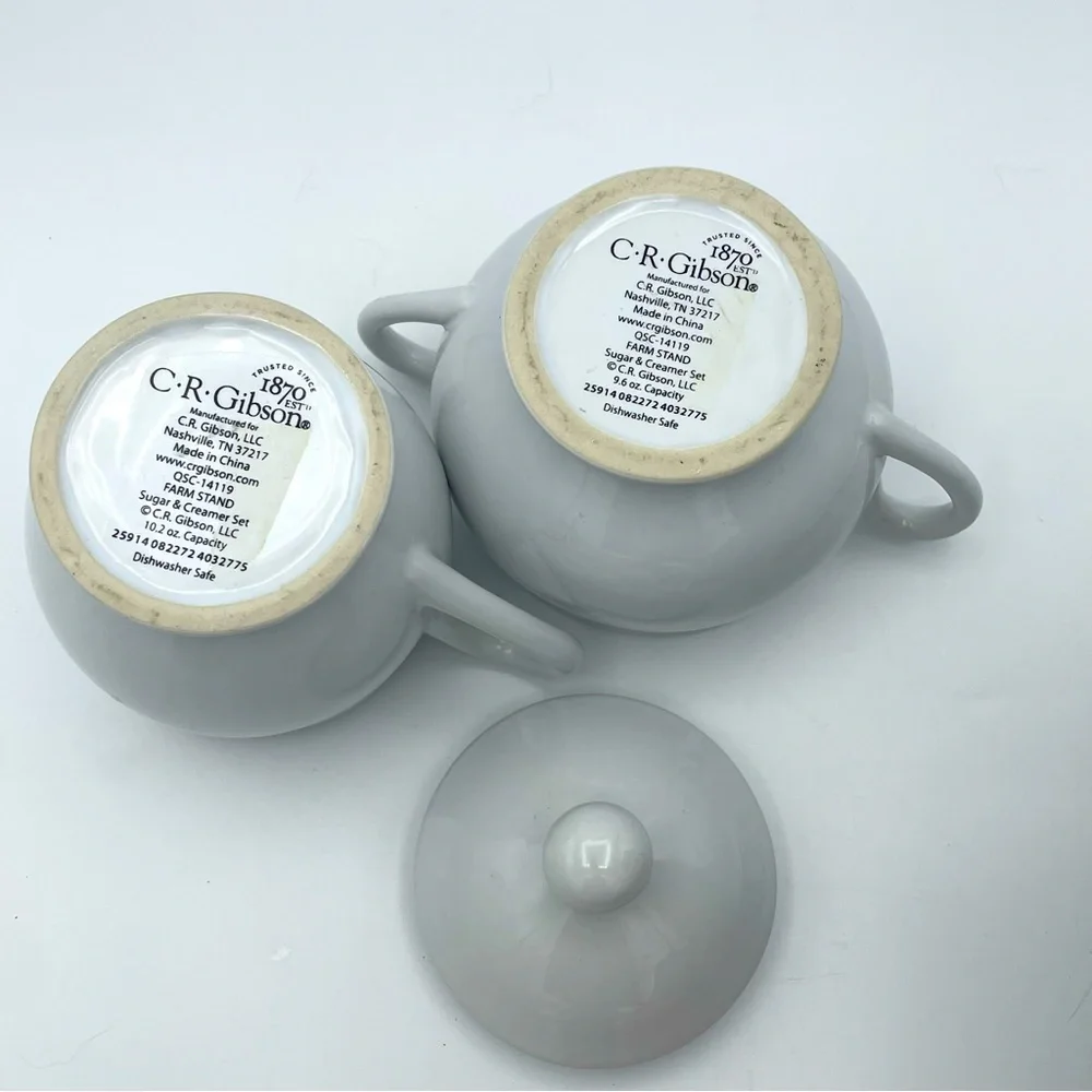C R Gibson Farmhouse White Sugar and Creamer Set with Red Accents